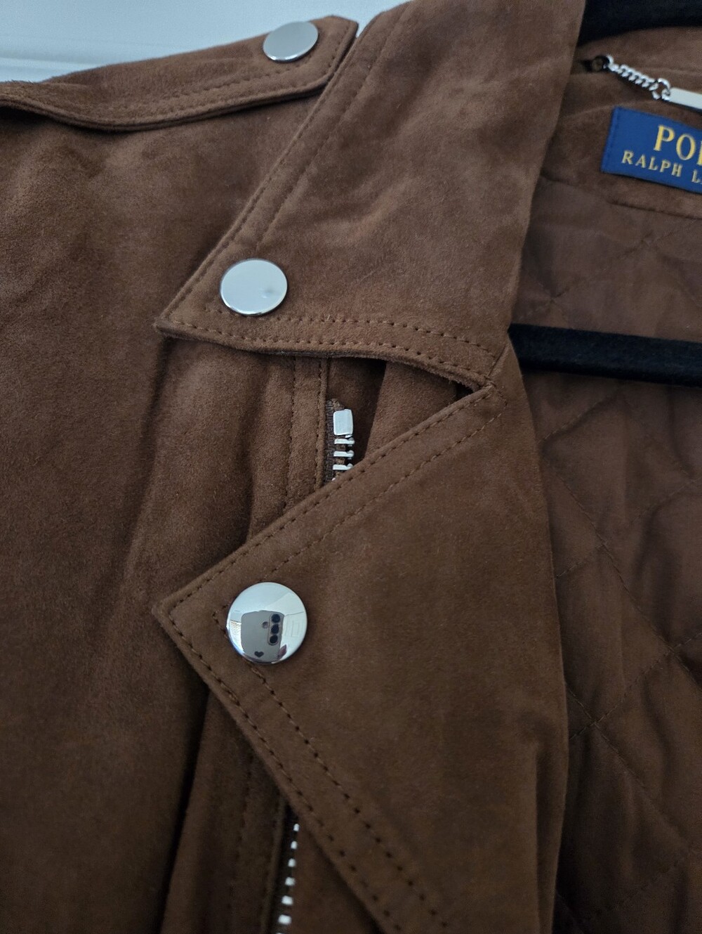 Polo Ralph Lauren Brown Suede Moto Jacket With Quilted Lining Size 8